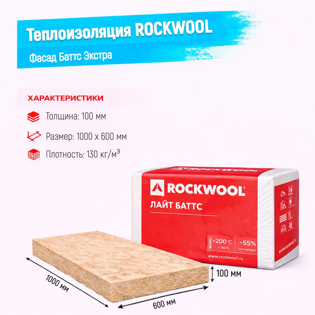 Утеплитель Rockwool Фасад Баттс Экстра базальтовая плита 1000х600х100мм