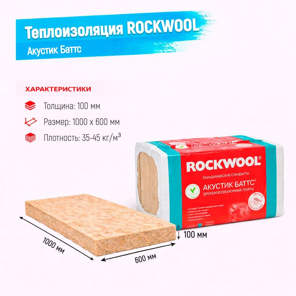 Утеплитель Rockwool Акустик Баттс базальтовая плита 1000х600х100мм