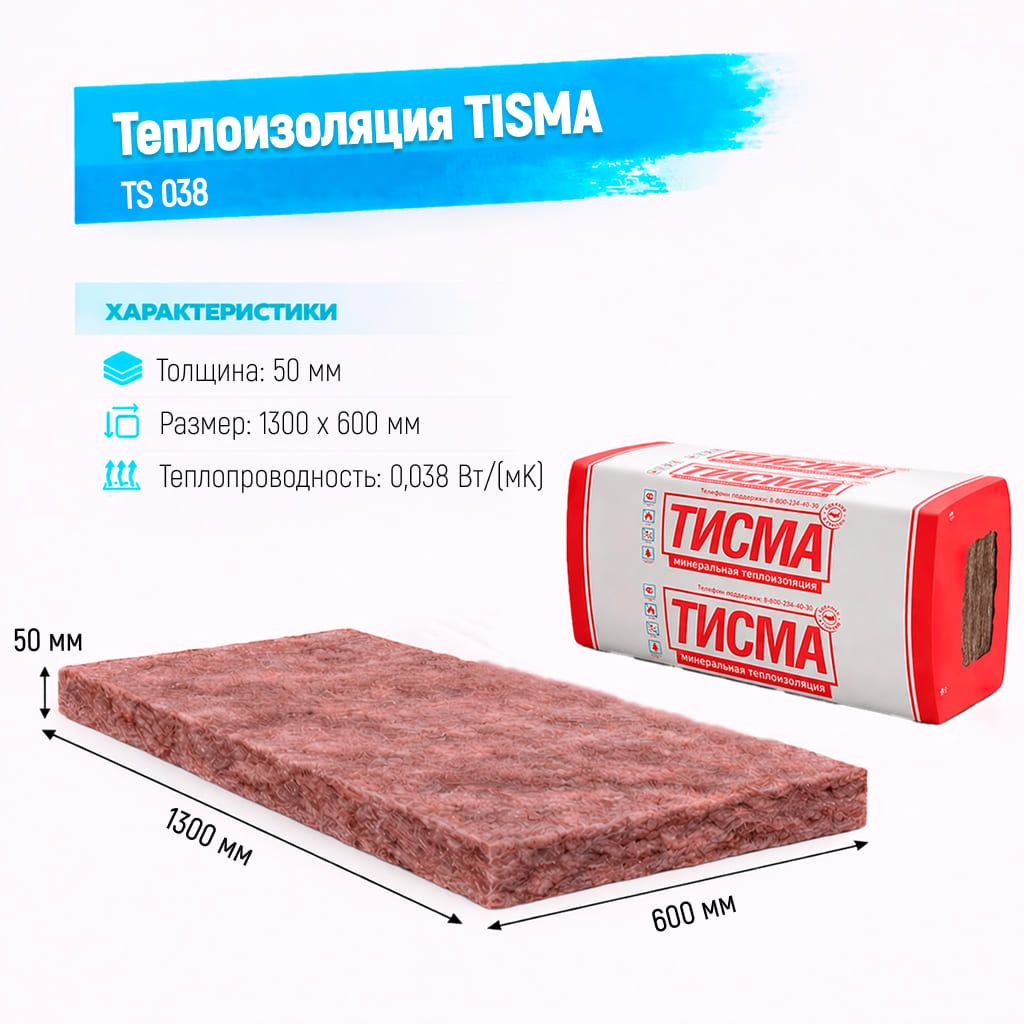 Утеплитель Knauf TISMA TS 038 стекловолоконная плита 1300х600х50мм
