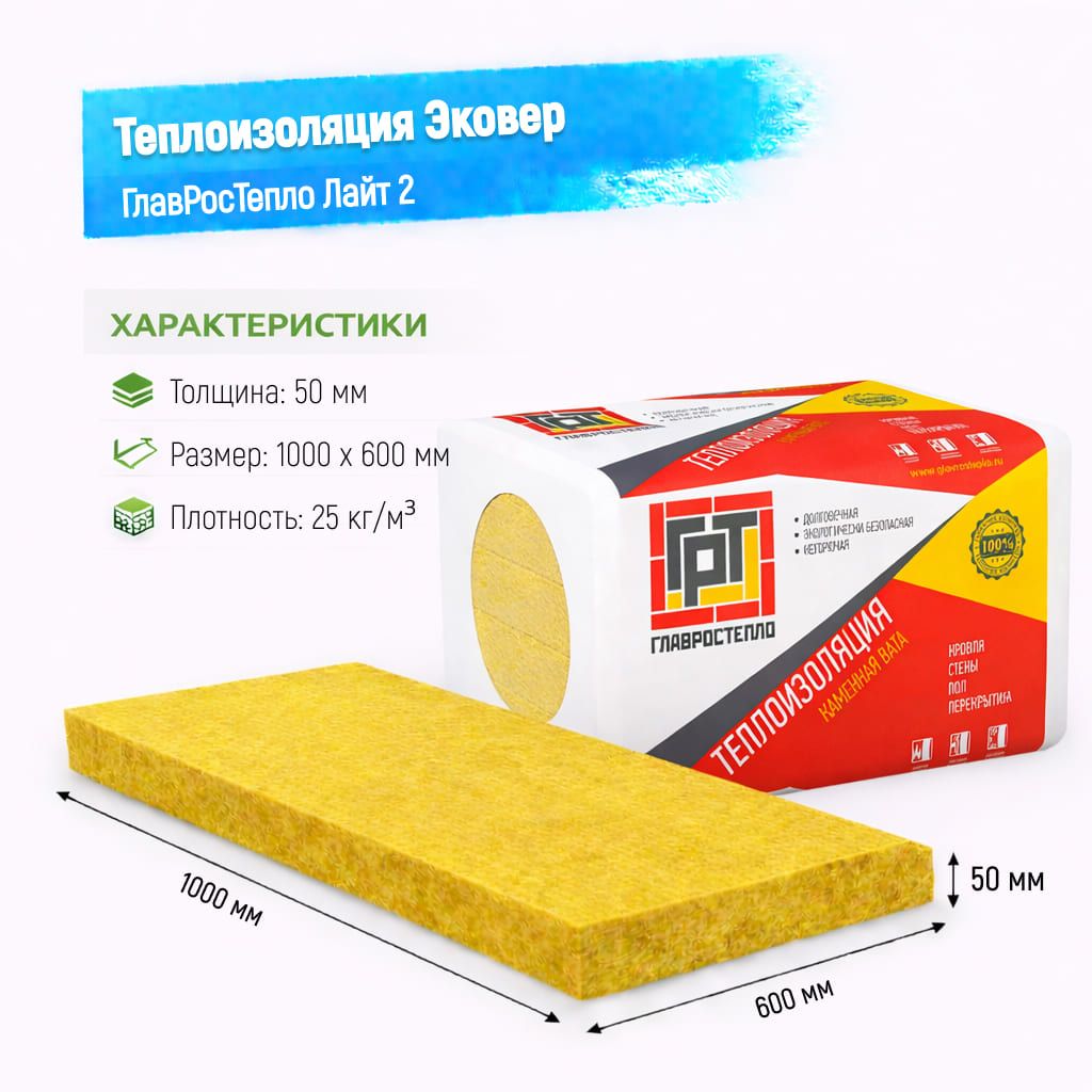 Утеплитель Эковер ГлавРосТепло Лайт 2 базальтовая плита 1000х600х50мм
