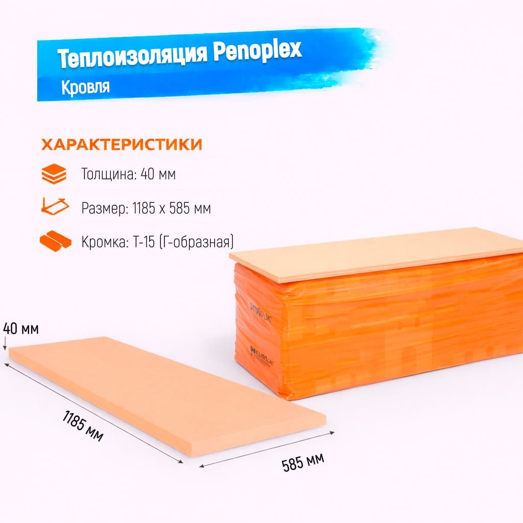 Пенополистирол экструдированный 40мм 1185х585мм Пеноплэкс Кровля