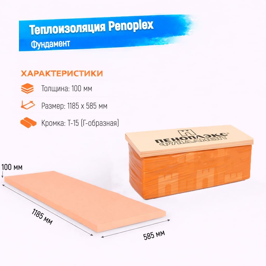 Пенополистирол экструдированный 100мм 1185х585мм Пеноплэкс Фундамент