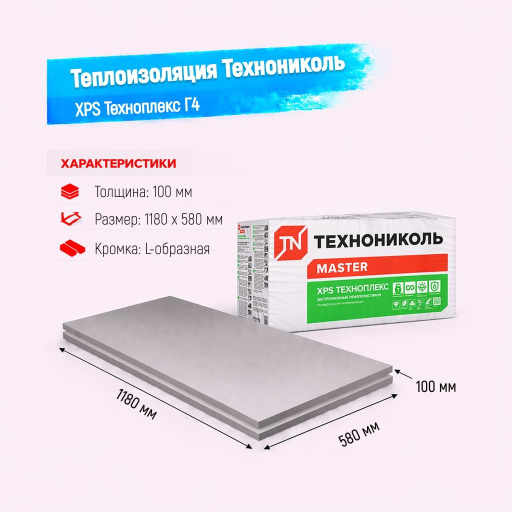 Пенополистирол экструдированный 100мм 1180х580мм ТН XPS Техноплекс Г4